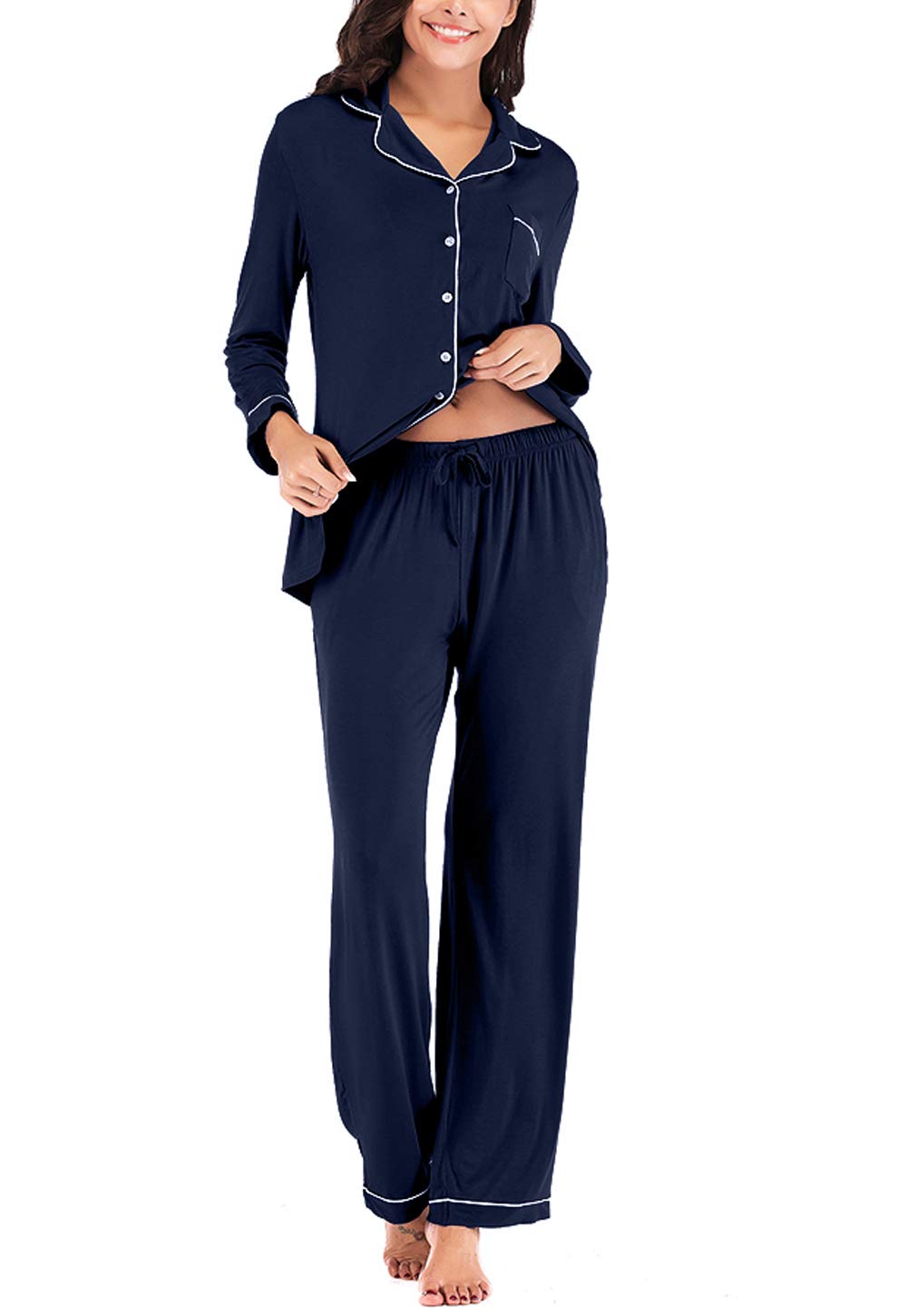 Aamikast Women's Pajama Sets Long Sleeve Button Down Sleepwear Nightwear Soft Pjs Lounge Sets