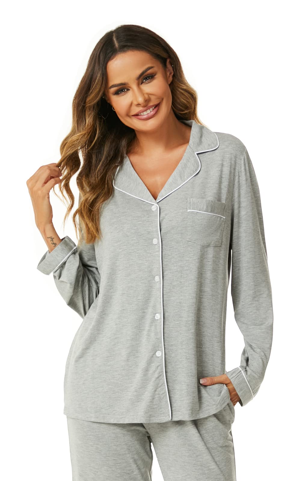 Aamikast Women's Pajama Sets Long Sleeve Button Down Sleepwear Nightwear Soft Pjs Lounge Sets