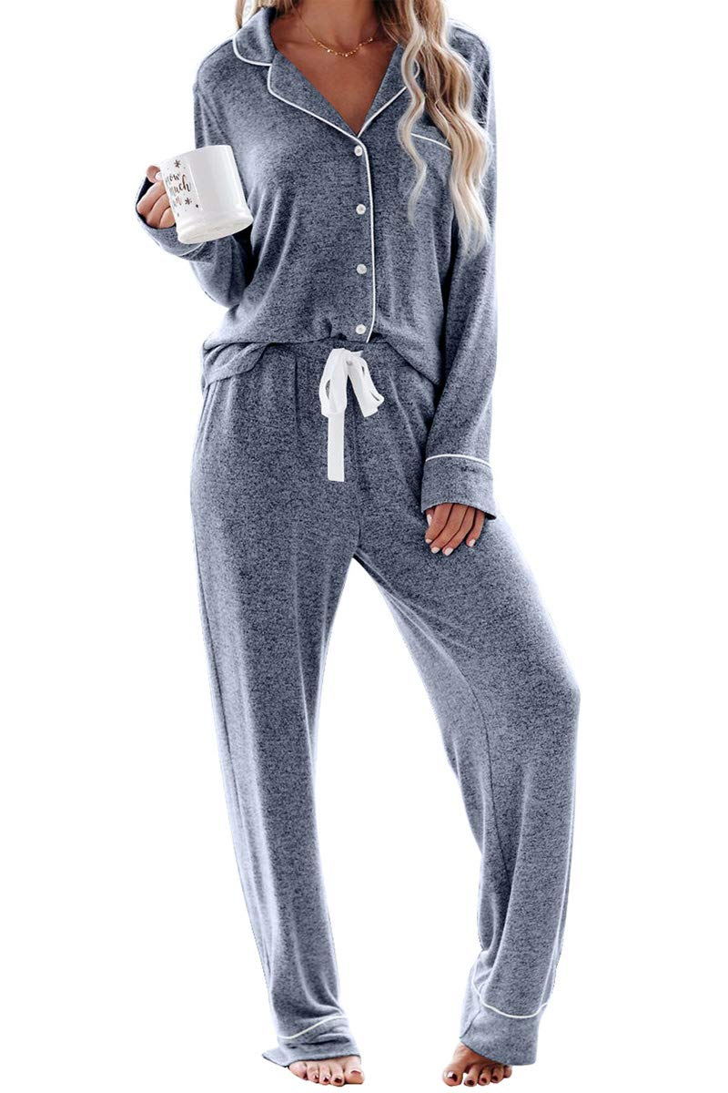 Aamikast Women's Pajama Sets Long Sleeve Button Down Sleepwear Nightwear Soft Pjs Lounge Sets