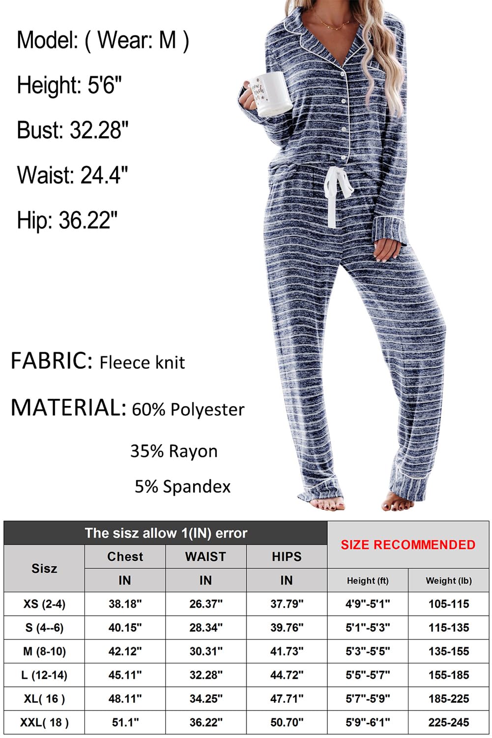 Aamikast Women's Pajama Sets Long Sleeve Button Down Sleepwear Nightwear Soft Pjs Lounge Sets