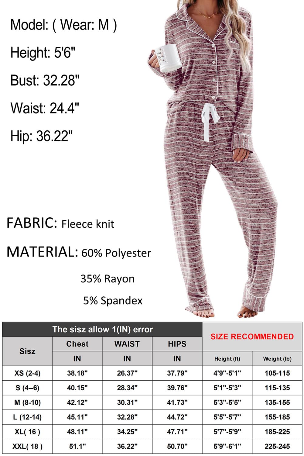 Aamikast Women's Pajama Sets Long Sleeve Button Down Sleepwear Nightwear Soft Pjs Lounge Sets