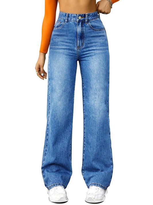 Straight Leg Jeans for Women,High Waisted Wide Leg Loose Microelastic Boyfried Denim Pants