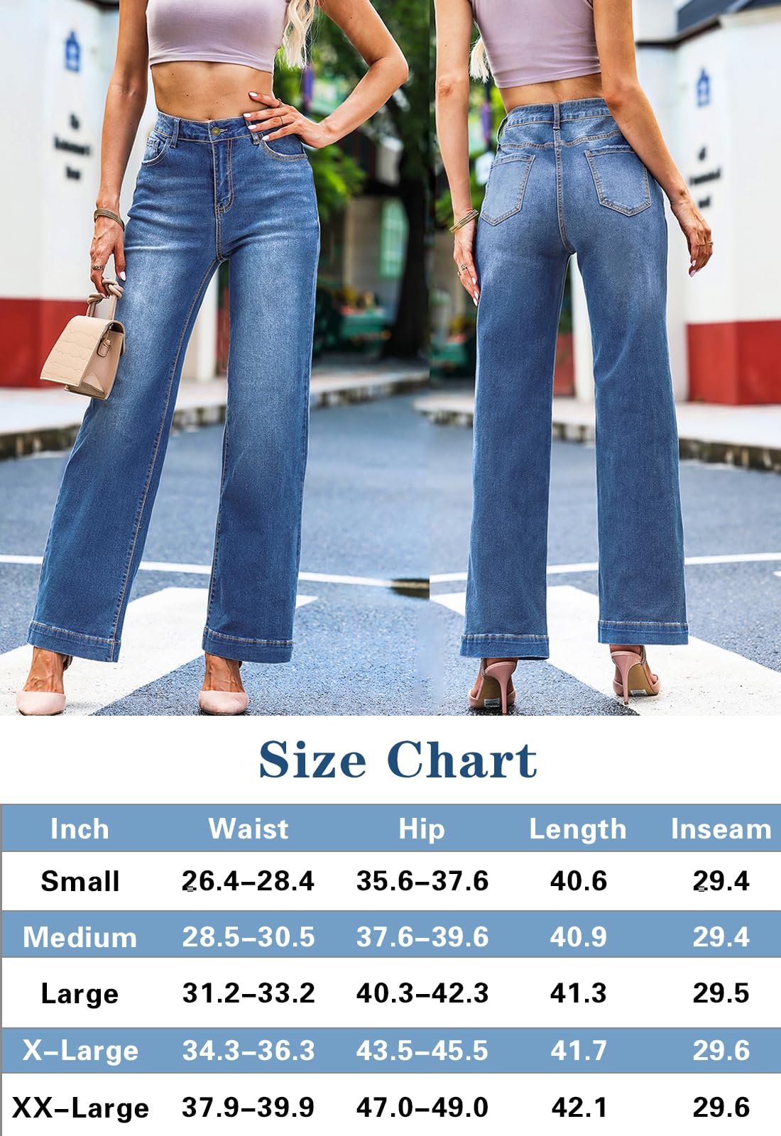 Metietila Wide Leg Jeans for Women Mid-Rise Stretchy Baggy Jeans Distressed Denim Pants Trendy