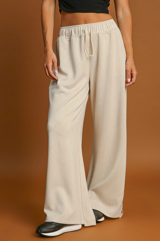 Apricot Loop Drawstring Casual Wide Leg Pants